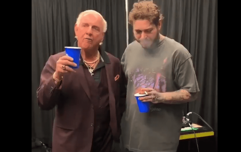 Ric Flair Drinking It Up Backstage With Post Malone
