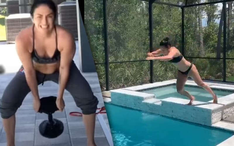 Sonya Deville Shows Off Poolside Workout Before Diving In