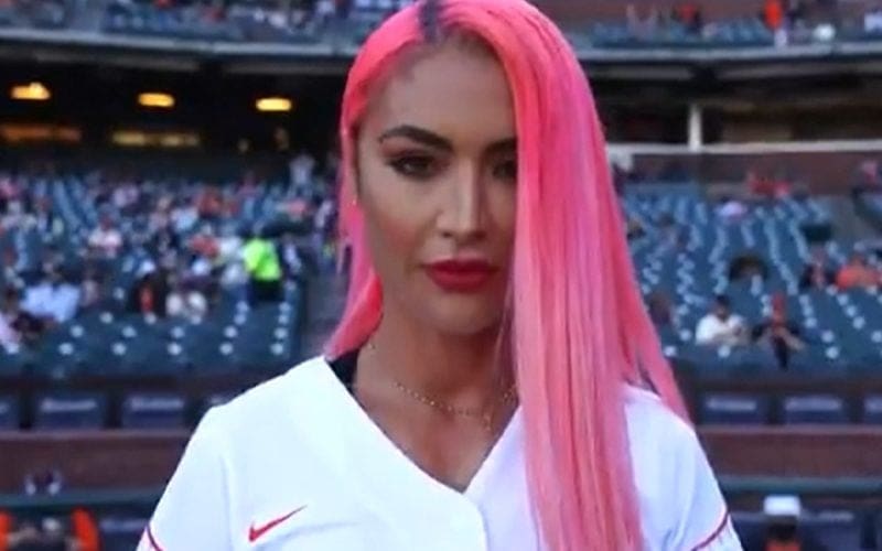 Eva Marie Throws Out First Pitch At San Francisco Giants Baseball Game