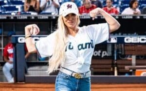 Dana Brooke Throws First Pitch At Miami Marlins Baseball Game