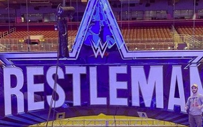 First Look At WWE WrestleMania Sign As Workers Hang It At Royal Rumble