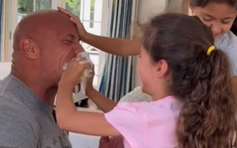 The Rock’s Daughters Soap Up Cussing Dad in Adorable Video