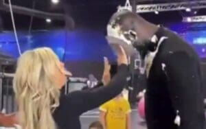 Tiffany Stratton Smashes Pie in Omos’ Face Tiffany Stratton Smashes Pie in Omos' Face