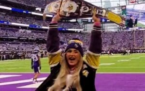Tiffany Stratton Lights Up Vikings vs. Falcons Game with Custom Championship Belt Tiffany Stratton Lights Up Vikings vs. Falcons Game with Custom Championship Belt