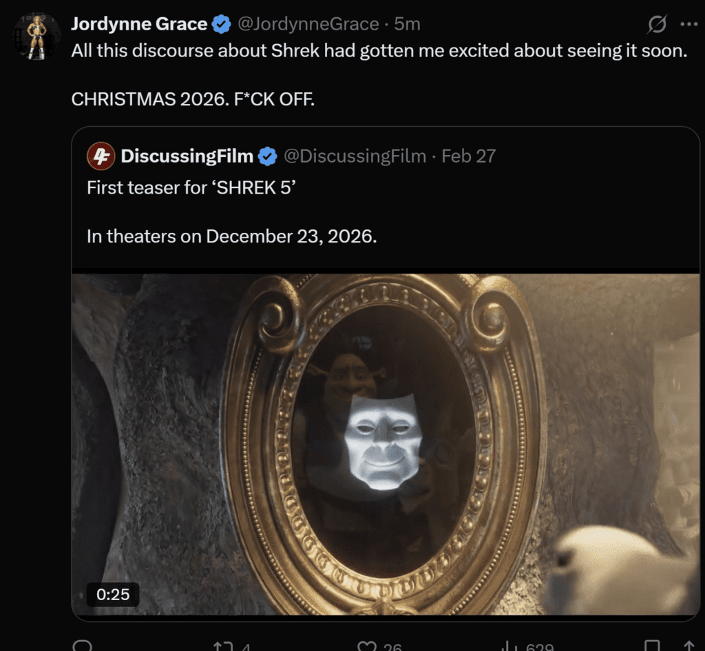 Jordynne Grace Rages Over ‘Shrek 5’ Delay—Then Deletes Her Tweet