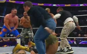 Adam Devine and Tony Cavalero Hit a Double Chokeslam at AEW Revolution Zero Hour Adam Devine and Tony Cavalero Hit a Double Chokeslam at AEW Revolution Zero Hour