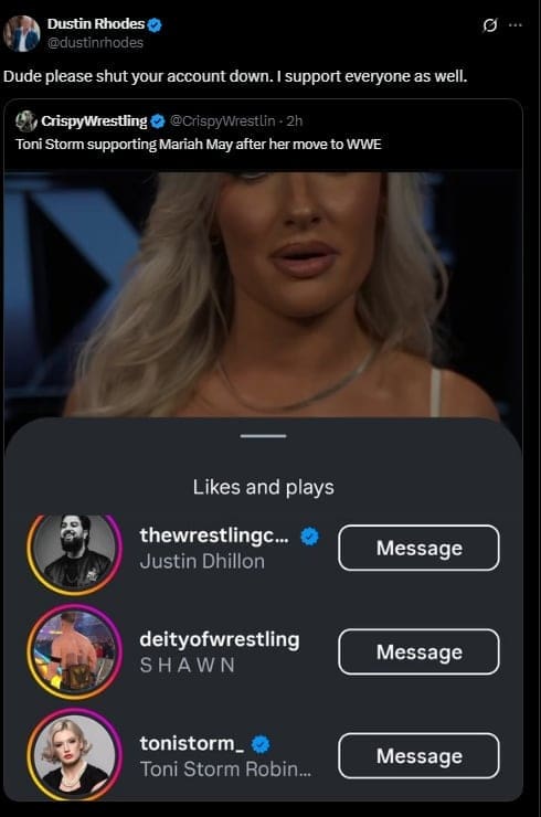 Dustin Rhodes Tells Fan to “Shut Your Account Down” After Mariah May WWE Post