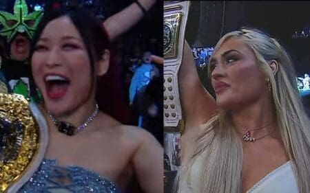 Iyo Sky and Tiffany Stratton Spotted Ringside at WWE x AAA Worlds Collide Iyo Sky and Tiffany Stratton Spotted Ringside at WWE x AAA Worlds Collide
