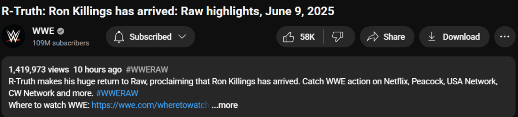 Ron Killings’ Serious Turn on WWE RAW Draws Massive YouTube Numbers