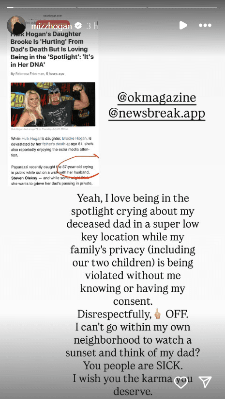 Brooke Hogan Slams Paparazzi After Being Photographed Crying Over Hulk Hogan’s Death