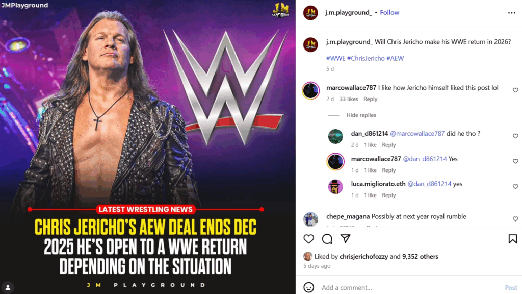 Chris Jericho Sparks WWE Return Speculation After "Liking" Instagram Post
