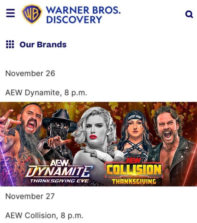 AEW Collision se traslada a la noche de Acción de Gracias para evitar el enfrentamiento en WWE Survivor Series