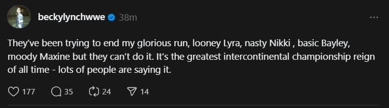 Becky Lynch Trolls Her WWE Intercontinental Title Challengers with Savage Nicknames