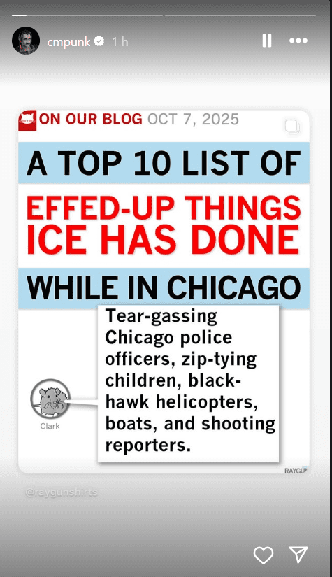 CM Punk Seemingly Implies Anti-ICE Stance After Chicago Takeover