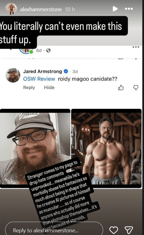 Alex Hammerstone Blasts Troll Over Fake Muscle Pics and Steroid Accusations