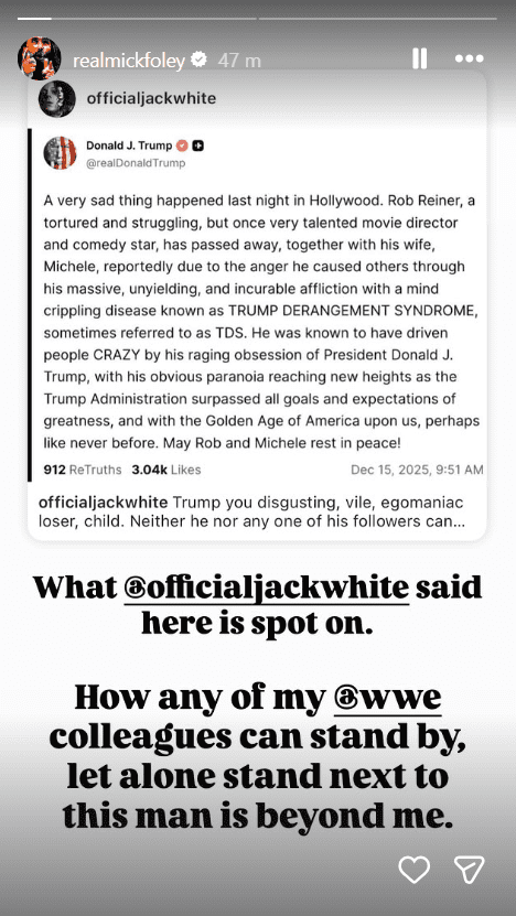 Mick Foley Calls Out WWE Stars for Supporting Donald Trump After Offensive Rob Reiner Death Post