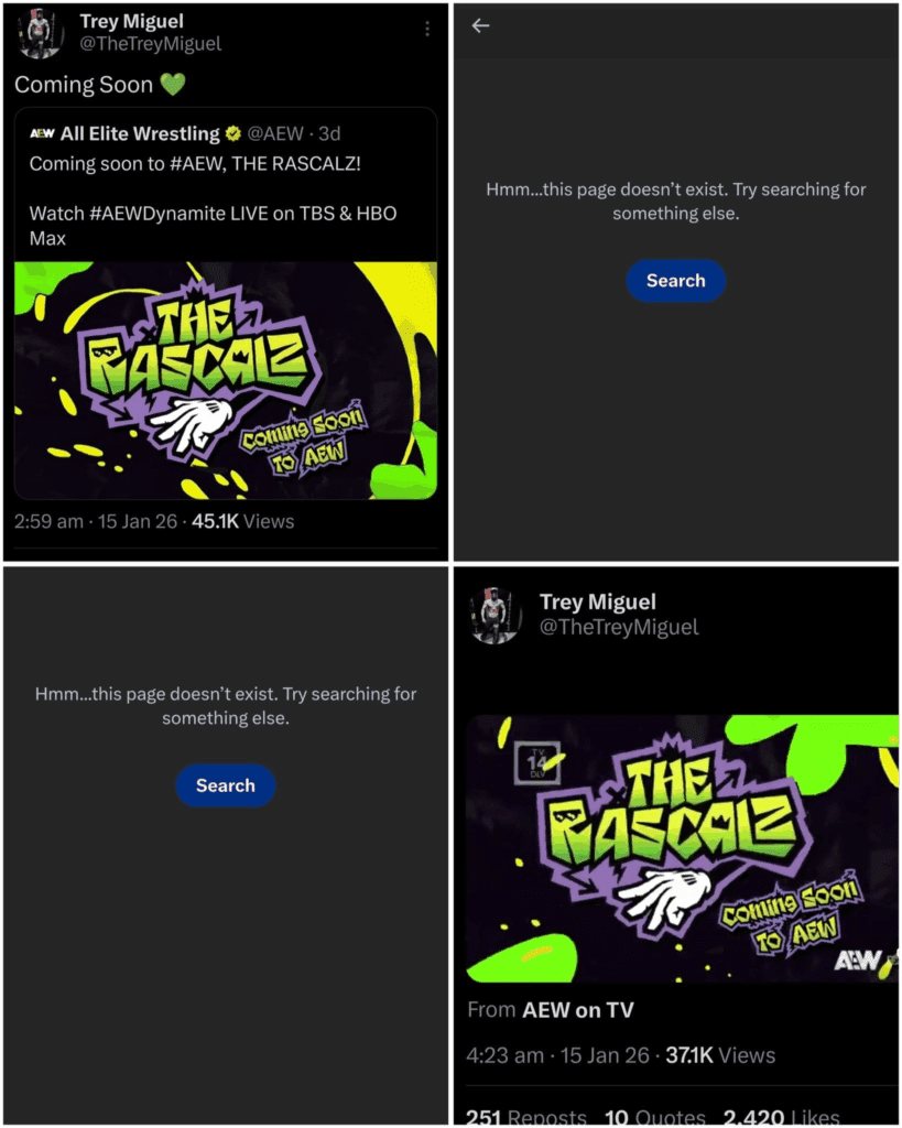 Trey Miguel’s AEW Future Uncertain After Rascalz Debut Snub and Deleted Tweets