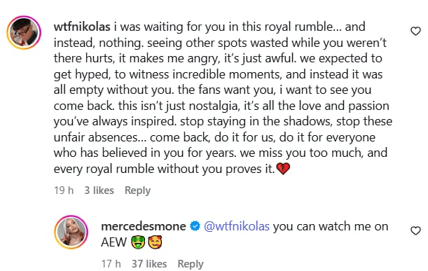Mercedes Moné Responds After Fan Begs Her to Make WWE Return After Royal Rumble